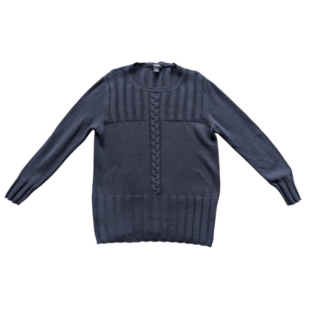 System Men's Large Navy Blue Cotton Long Sleeve Knit Sweater Warm Thick